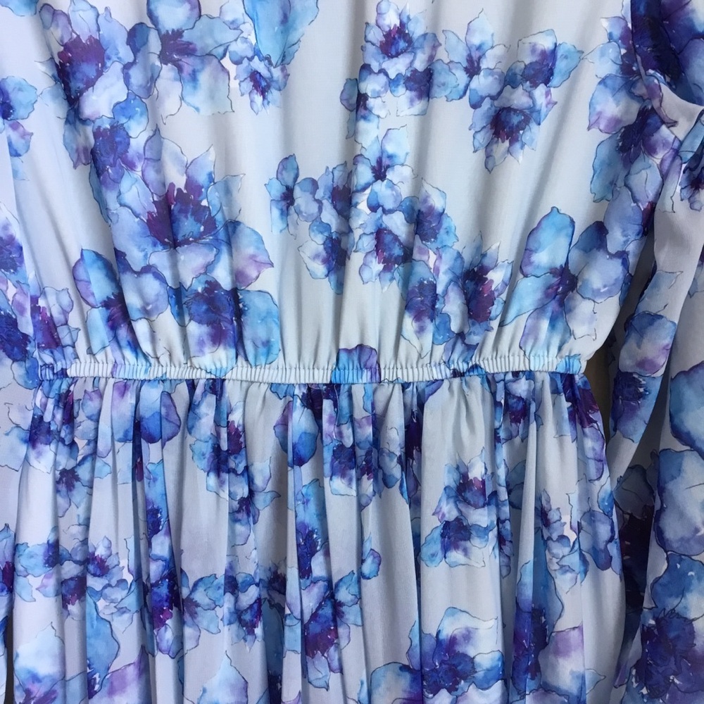 Beulah Style Blue Floral Shirred Sheer Maxi Dress Small - Picture 9 of 12